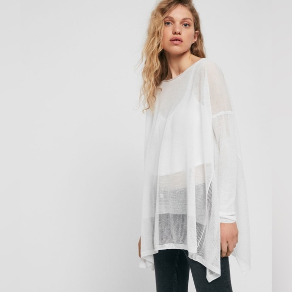 All Saints White Sheer Whimsical Long Sleeve Tunic Top Oversized Layering XS - Picture 2 of 6